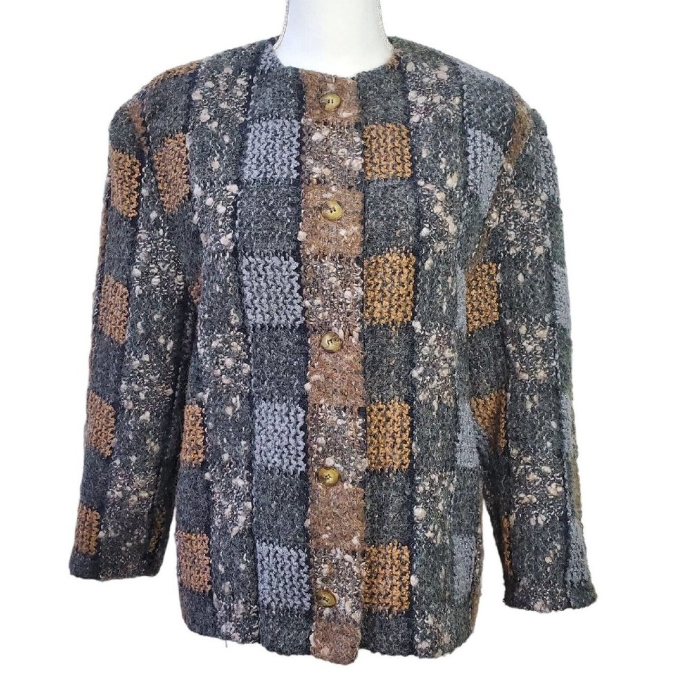 John Meyer Womens Blazer Size 10 Multicolored Tweed Blend Jacket Check Plaid